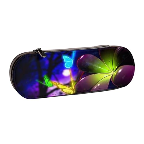 WSHFFILO Federmäppchen aus Leder, mit Blumen- und Schmetterlings-Motiv, tragbar, Blau / Violett von WSHFFILO