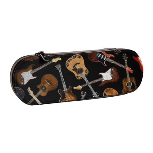 WSHFFILO Federmäppchen aus Leder, mit Gitarren-Motiv, tragbar, Schreibwaren-Tasche von WSHFFILO