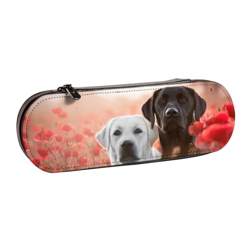 WSHFFILO Federmäppchen aus Leder, mit Labrador-Motiv, tragbar, Weiß von WSHFFILO
