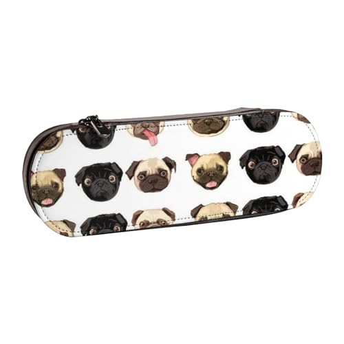 WSHFFILO Federmäppchen aus Leder, mit Mops-Motiv, tragbar, Schwarz / Gelb von WSHFFILO