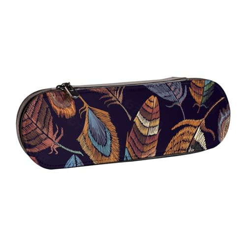 WSHFFILO Federmäppchen aus Leder, mit Pfauenfedern, tragbar, Schreibwarenetui von WSHFFILO