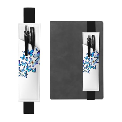 WSHFFILO Federmäppchen aus Leder, mit Schmetterlingsmotiv, Blau, Schwarz , Einheitsgröße, Münztasche von WSHFFILO