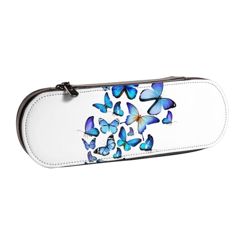 WSHFFILO Federmäppchen aus Leder, mit Schmetterlingsmotiv, Blau von WSHFFILO