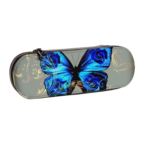 WSHFFILO Federmäppchen aus Leder, mit Schmetterlingsmotiv, Blau von WSHFFILO