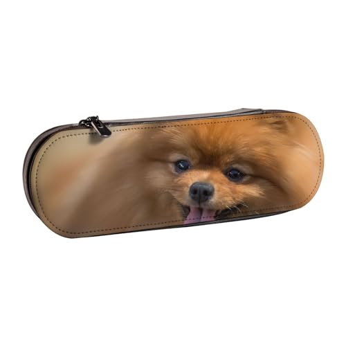 WSHFFILO Federmäppchen aus Leder, mit gelbem Pomeranian bedruckt, tragbar, Schreibwarenetui von WSHFFILO