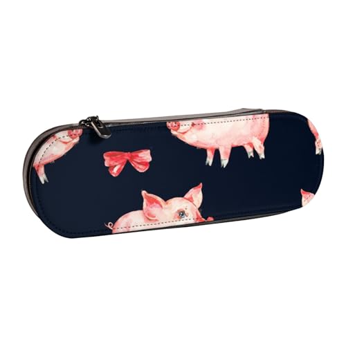 WSHFFILO Federmäppchen aus Leder, mit niedlichem Schweinchen-Motiv, tragbar, Rot von WSHFFILO