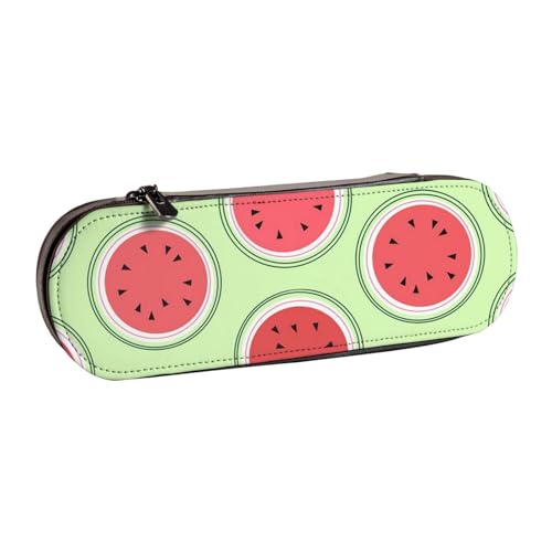 WSHFFILO Federmäppchen aus Leder, wassermelonengrün, bedruckt, tragbare Schreibwaren-Tasche von WSHFFILO