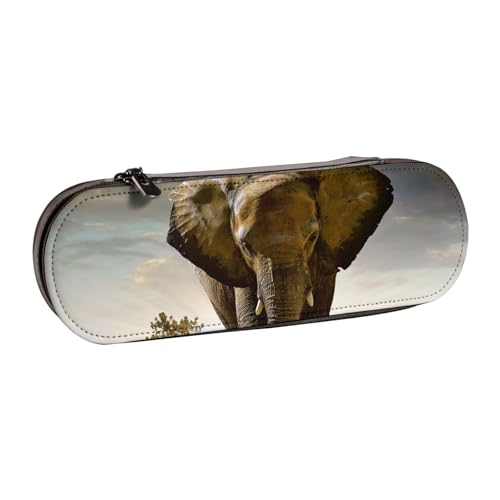 WSHFFILO Federmäppchen aus Leder mit 3D-Elefanten-Motiv, tragbare Schreibwaren-Tasche von WSHFFILO