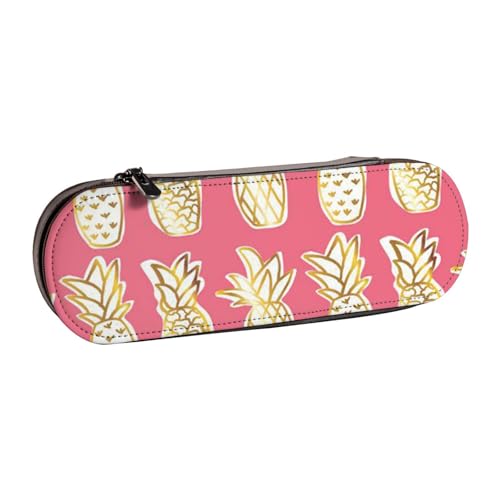 WSHFFILO Federmäppchen aus Leder mit Ananas-Motiv, tragbare Schreibwaren-Tasche von WSHFFILO