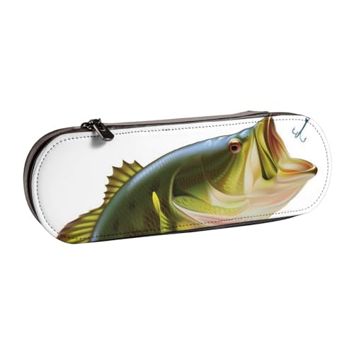 WSHFFILO Federmäppchen aus Leder mit Angelschnur, bedruckt mit Fischen, tragbare Schreibwaren-Tasche von WSHFFILO