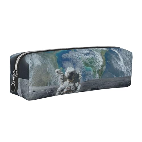 WSHFFILO Federmäppchen aus Leder mit Astronautenmotiv, silber, Einheitsgröße, Münztasche von WSHFFILO