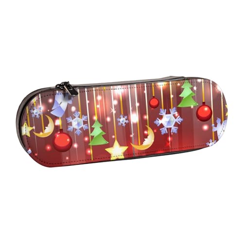 WSHFFILO Federmäppchen aus Leder mit Aufdruck "Merry Christmas", tragbare Schreibwaren-Tasche von WSHFFILO