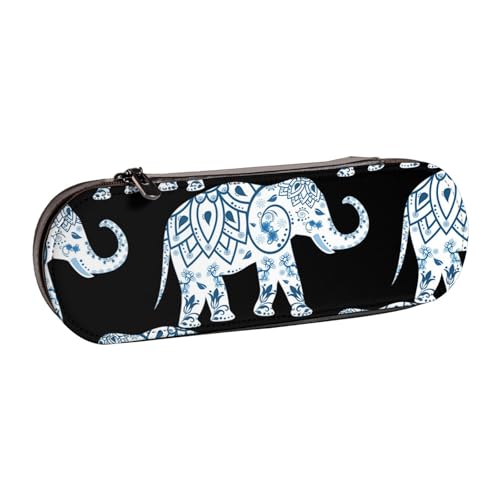 WSHFFILO Federmäppchen aus Leder mit Azteken-Elefanten-Motiv, tragbare Schreibwaren-Tasche von WSHFFILO