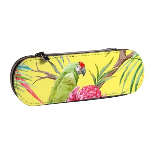 WSHFFILO Federmäppchen aus Leder mit Blumen- und Vogelkunstdruck, tragbare Schreibwaren-Tasche von WSHFFILO