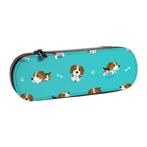 WSHFFILO Federmäppchen aus Leder mit Cartoon-Beagle-Motiv, tragbare Schreibwaren-Tasche von WSHFFILO