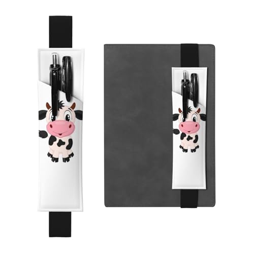 WSHFFILO Federmäppchen aus Leder mit Cartoon-Milchkuh-Aufdruck, Lesezeichen, Federmäppchen, Schwarz , Einheitsgröße, Münztasche von WSHFFILO