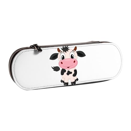 WSHFFILO Federmäppchen aus Leder mit Cartoon-Milchkuh-Aufdruck, tragbare Schreibwaren-Tasche von WSHFFILO
