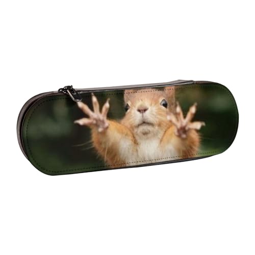 WSHFFILO Federmäppchen aus Leder mit Eichhörnchen-Motiv, lustiges Tiermotiv, tragbare Schreibwaren-Tasche von WSHFFILO