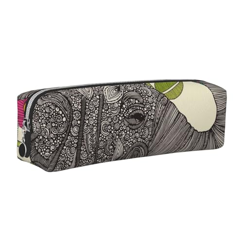 WSHFFILO Federmäppchen aus Leder mit Elefanten-Motiv, silber, Einheitsgröße, Münztasche von WSHFFILO