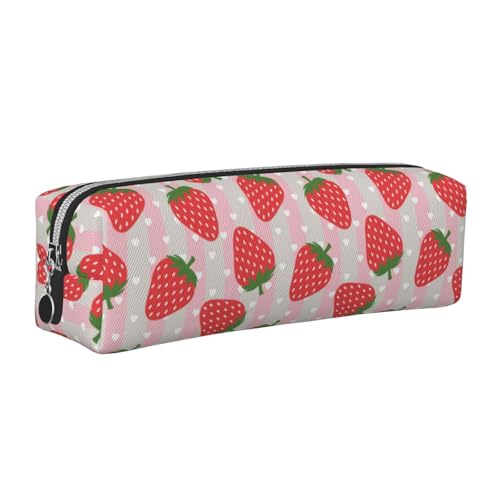 WSHFFILO Federmäppchen aus Leder mit Erdbeeren-Motiv, silber, Einheitsgröße, Münztasche von WSHFFILO