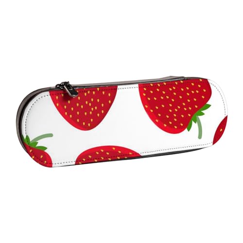 WSHFFILO Federmäppchen aus Leder mit Erdbeermotiv, tragbare Schreibwaren-Tasche von WSHFFILO