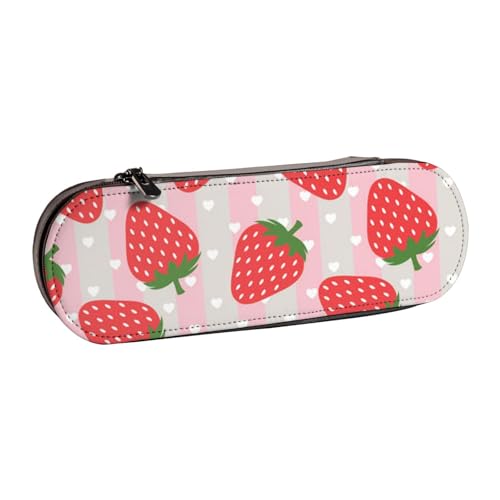 WSHFFILO Federmäppchen aus Leder mit Erdbeermotiv, tragbare Schreibwaren-Tasche von WSHFFILO