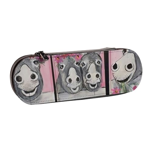 WSHFFILO Federmäppchen aus Leder mit Esel- und Blumendruck, tragbare Schreibwaren-Tasche von WSHFFILO