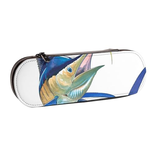 WSHFFILO Federmäppchen aus Leder mit Fischkunstdruck, tragbar, Schreibwarenetui von WSHFFILO