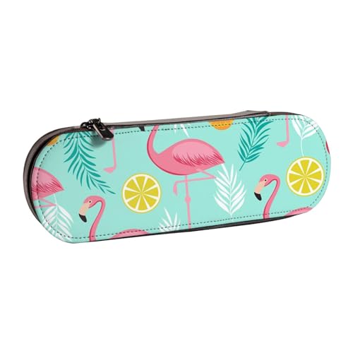 WSHFFILO Federmäppchen aus Leder mit Flamingo-Motiv, tragbare Schreibwaren-Tasche von WSHFFILO