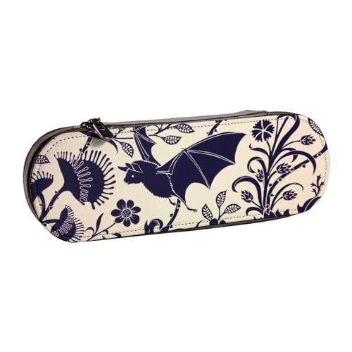 WSHFFILO Federmäppchen aus Leder mit Fledermaus-Aufdruck, tragbare Schreibwaren-Tasche von WSHFFILO