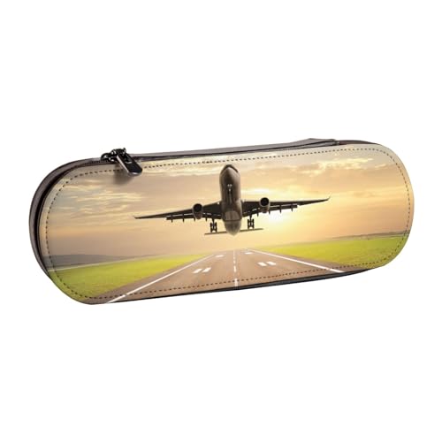 WSHFFILO Federmäppchen aus Leder mit Flugzeugdruck, tragbare Schreibwaren-Tasche von WSHFFILO