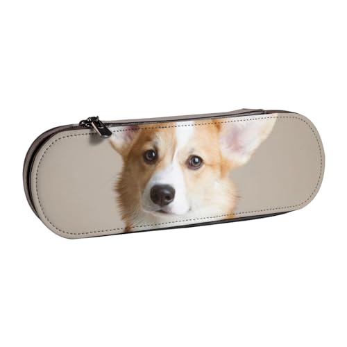 WSHFFILO Federmäppchen aus Leder mit Hundemotiv, tragbare Schreibwaren-Tasche von WSHFFILO