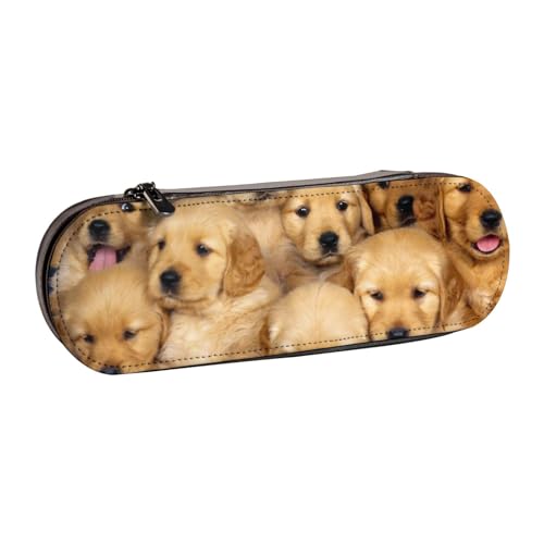 WSHFFILO Federmäppchen aus Leder mit Hundemuster, tragbare Schreibwaren-Tasche von WSHFFILO