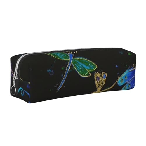 WSHFFILO Federmäppchen aus Leder mit Libellen-Motiv, silber, Einheitsgröße, Münztasche von WSHFFILO