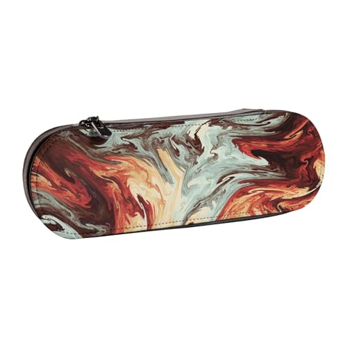 WSHFFILO Federmäppchen aus Leder mit Marmor-Motiv, bedruckt, tragbar, Braun von WSHFFILO