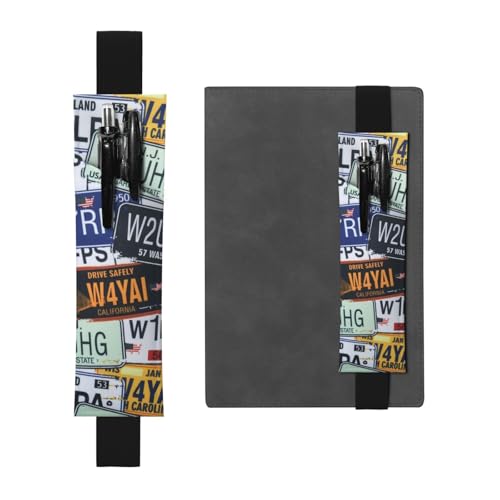 WSHFFILO Federmäppchen aus Leder mit Nummernschild-Aufdruck, Lesezeichen, Federmäppchen, Schwarz , Einheitsgröße, Münztasche von WSHFFILO