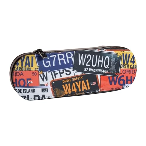 WSHFFILO Federmäppchen aus Leder mit Nummernschild-Motiv, tragbare Schreibwaren-Tasche von WSHFFILO