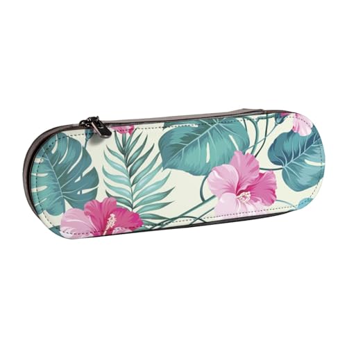 WSHFFILO Federmäppchen aus Leder mit Palmenblatt-Aufdruck, tragbare Schreibwaren-Tasche von WSHFFILO