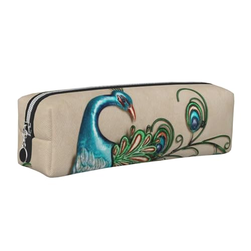 WSHFFILO Federmäppchen aus Leder mit Pfauenmuster, silber, Einheitsgröße, Münztasche von WSHFFILO