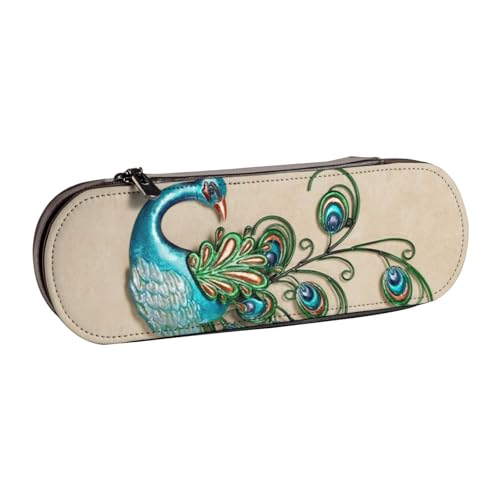 WSHFFILO Federmäppchen aus Leder mit Pfauenmuster, tragbare Schreibwaren-Tasche von WSHFFILO