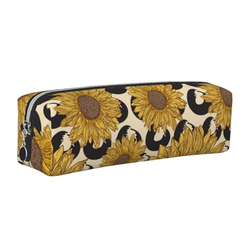 WSHFFILO Federmäppchen aus Leder mit Sonnenblumen-Motiv, silber, Einheitsgröße, Münztasche von WSHFFILO