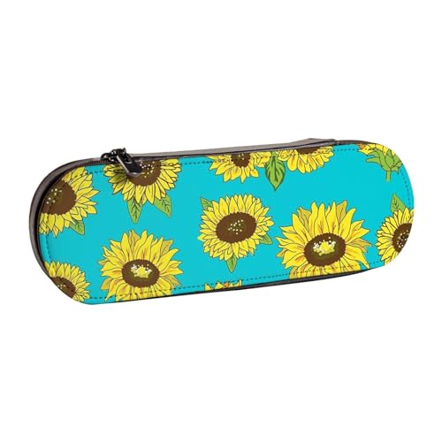 WSHFFILO Federmäppchen aus Leder mit Sonnenblumenmuster, tragbar, Schreibwarenetui von WSHFFILO