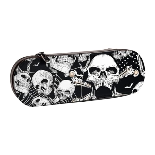 WSHFFILO Federmäppchen aus Leder mit Totenkopf-Hintergrund, tragbar, Schreibwaren-Tasche von WSHFFILO
