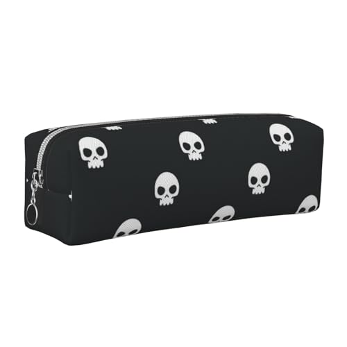 WSHFFILO Federmäppchen aus Leder mit Totenkopf-Motiv, silber, Einheitsgröße, Münztasche von WSHFFILO