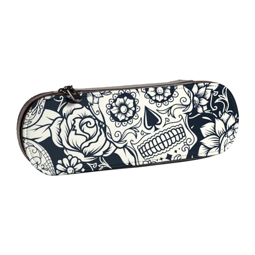WSHFFILO Federmäppchen aus Leder mit Totenkopf-Motiv, tragbare Schreibwaren-Tasche von WSHFFILO