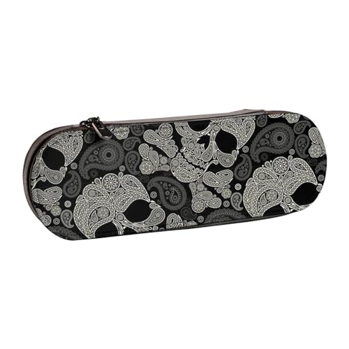 WSHFFILO Federmäppchen aus Leder mit Totenkopf-Motiv, tragbare Schreibwaren-Tasche von WSHFFILO