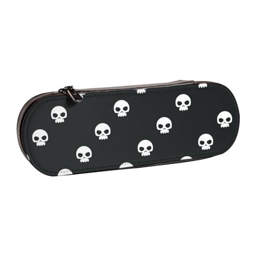 WSHFFILO Federmäppchen aus Leder mit Totenkopf-Motiv, tragbare Schreibwaren-Tasche von WSHFFILO