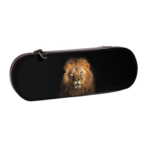 WSHFFILO Federmäppchen aus Leder mit afrikanischem Tier-Löwen-Motiv, tragbare Schreibwaren-Tasche von WSHFFILO