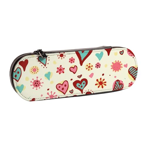WSHFFILO Federmäppchen aus Leder mit buntem Herzmuster, tragbare Schreibwaren-Tasche von WSHFFILO