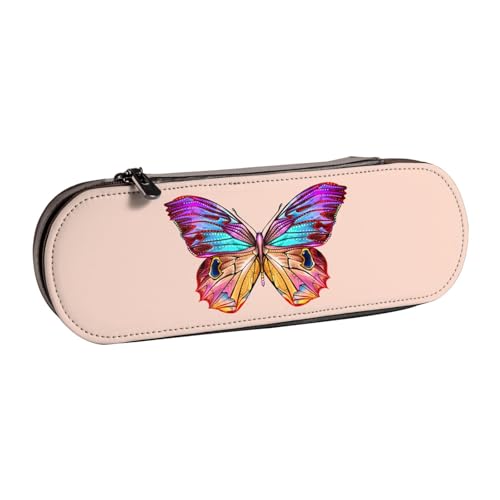 WSHFFILO Federmäppchen aus Leder mit buntem Schmetterlings-Aufdruck, tragbare Schreibwaren-Tasche von WSHFFILO